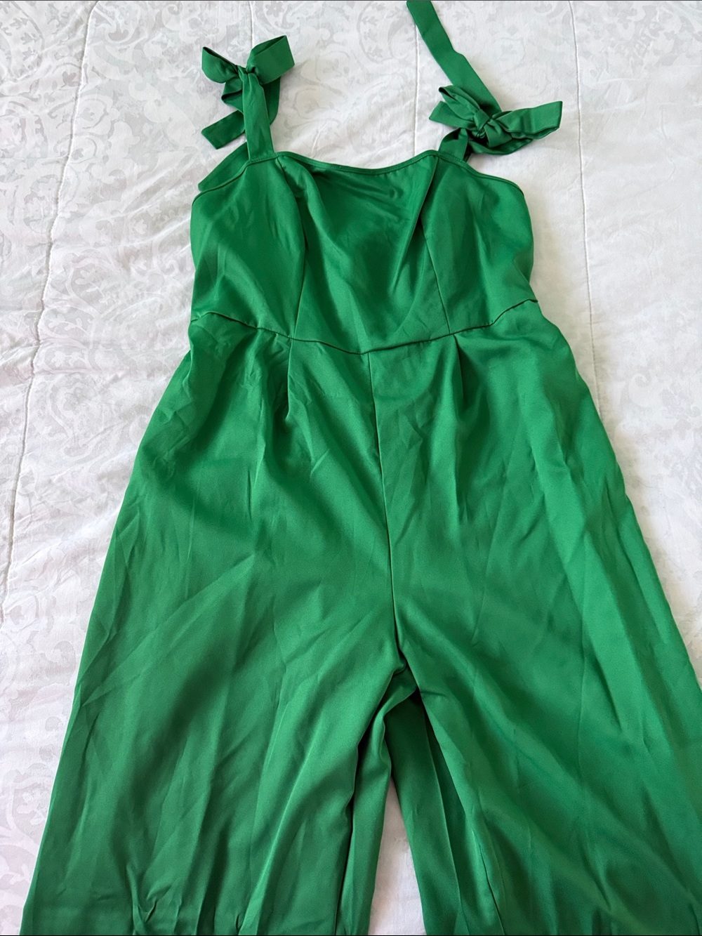 SHEIN Emerald Green Tie-Shoulder Wide Leg Jumpsuit